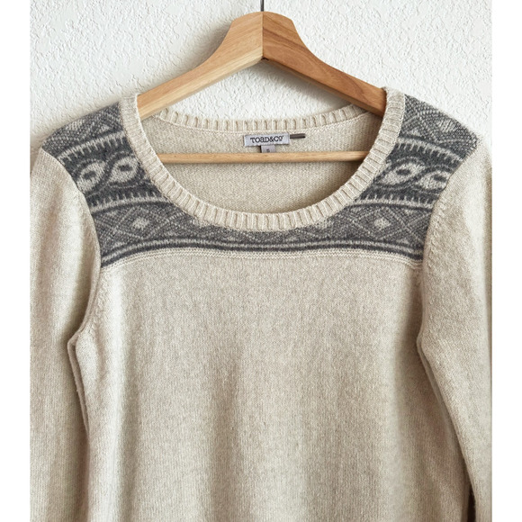 Toad & Co Womens Crew LambWool Sweater Small Fair Isle Lightweight Preppy Ivory - Picture 2 of 10